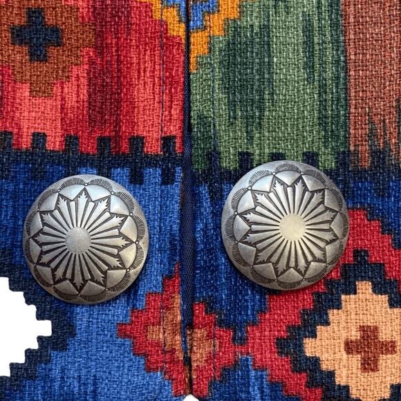 Vintage 90s Coldwater Creek Southwestern Tapestry Vest Concho Buttons Medium - Picture 7 of 10